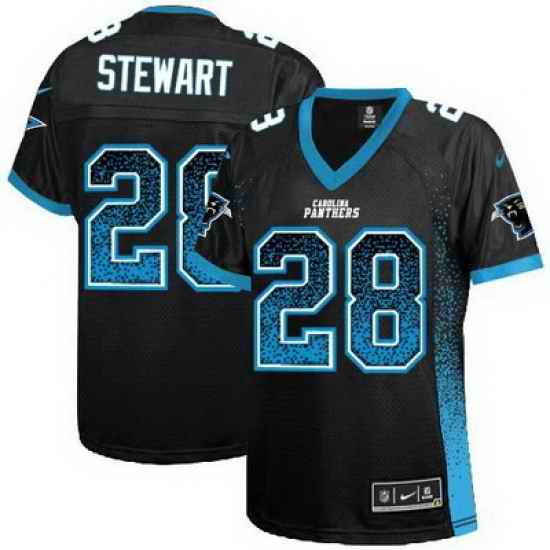 Nike Panthers #28 Jonathan Stewart Black Team Color Womens Stitched NFL Elite Drift Fashion Jersey